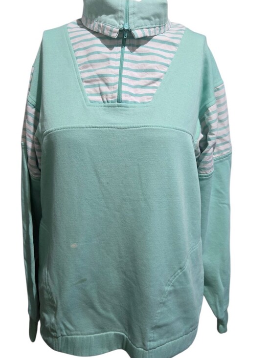 Guitara Sweaters - Vintage Guitarra Mint Green Striped Quarter Zip Pullover L